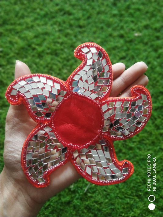 Red Round Flower Buti Patches - 5pc