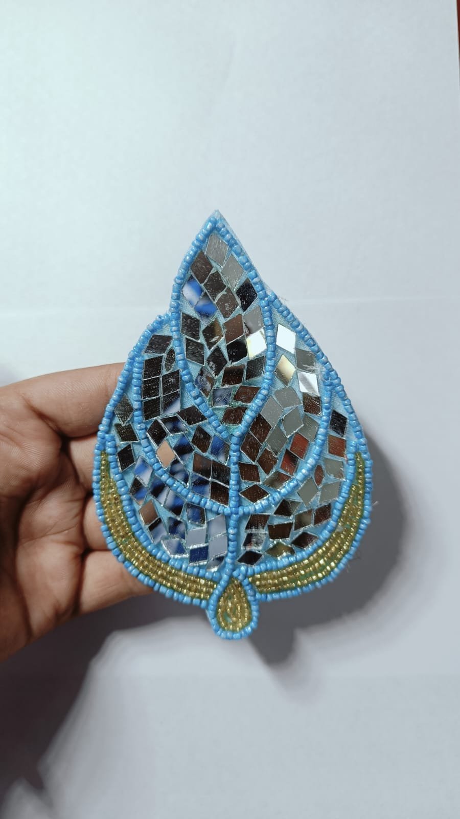 Sky Blue Leaf Mirror Buti Patches - 10pc