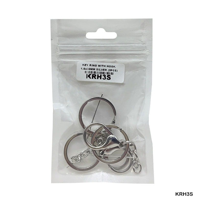 Keyring With Hook Silver (KRH3S) - 3pc