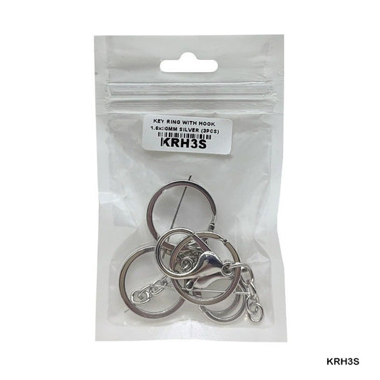 Keyring With Hook Silver (KRH3S) - 3pc
