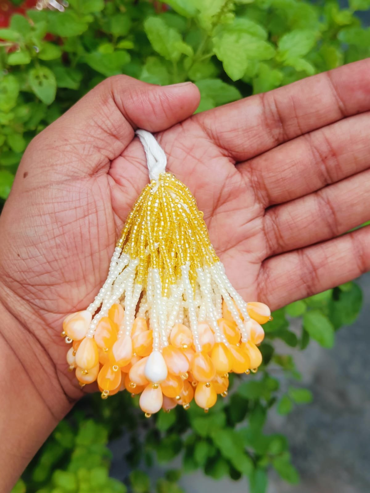Yellow And White Moti Latkan - 10pc