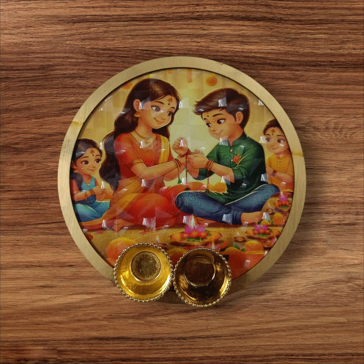 MDF Rakhi Plates With Roli Chawal Katori 6inch