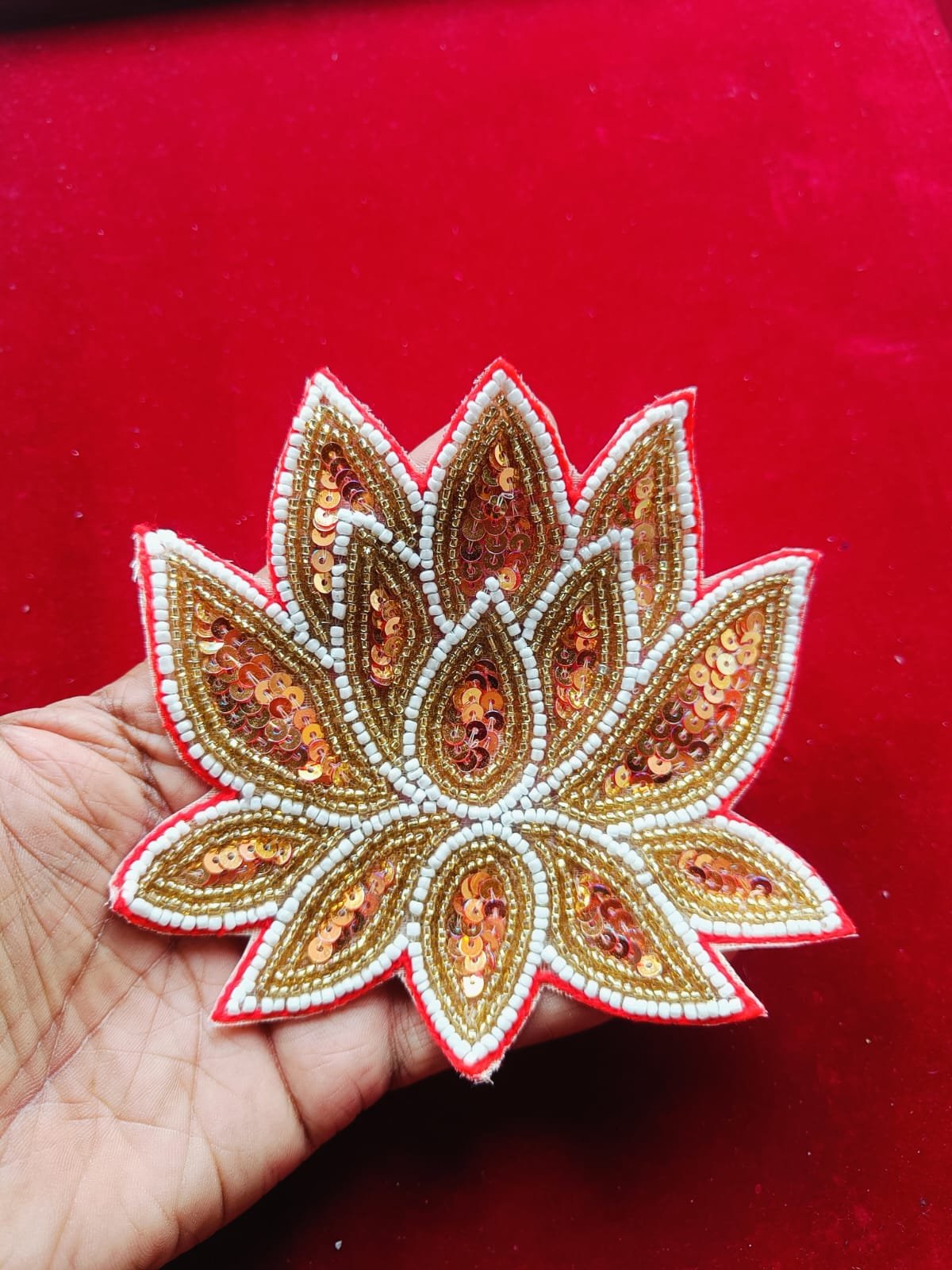 Red Golden And White Lotus Buti Patches - 5pc