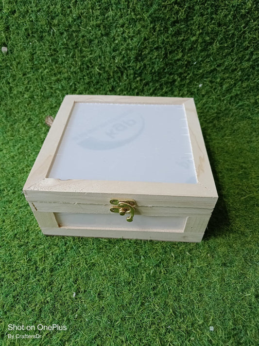 Pinewood Box With Acrylic Windows - 8*8*3.5 Inch - 1pc