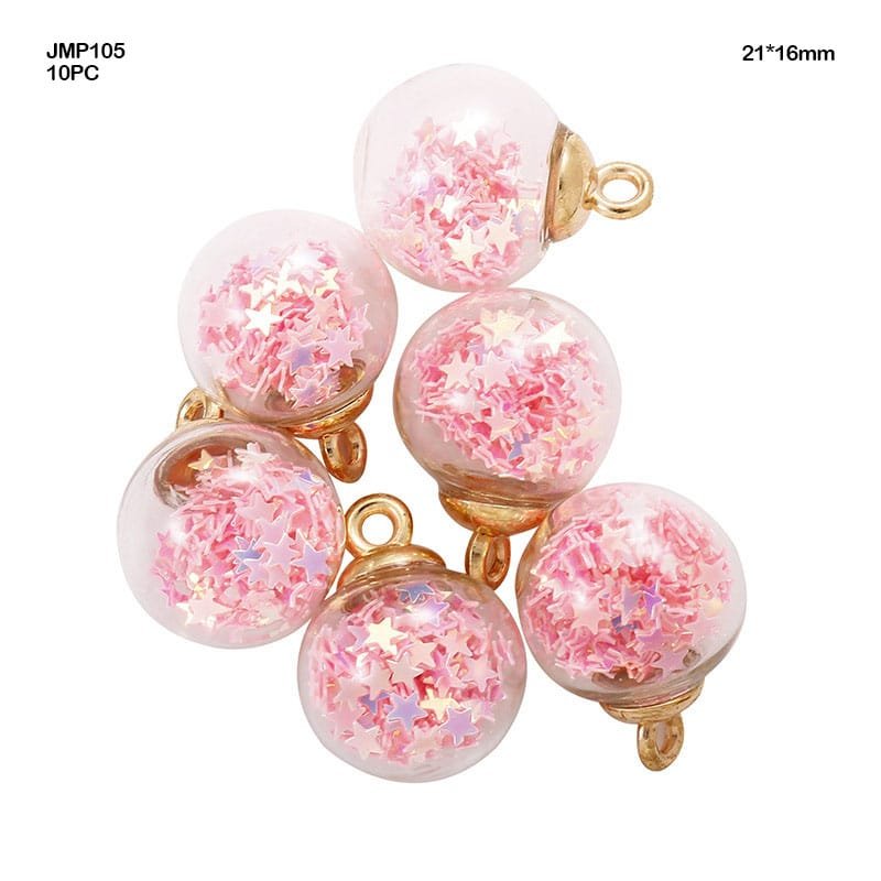 Glass Ball Pendants Pink (JMP105) - 10pc