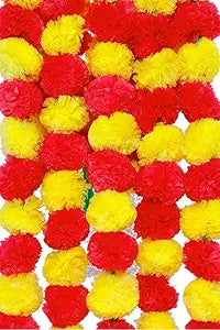 Artificial Flowers Marigold Garlands for Decoration (Yellow Red) - Pack of 5