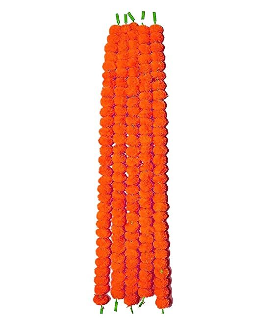 Artificial Flowers Marigold Garlands for Decoration (Orange) - Pack of 5
