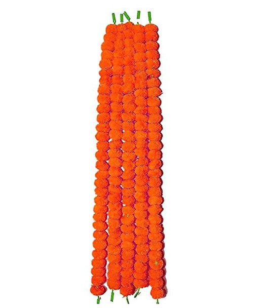 Artificial Flowers Marigold Garlands for Decoration (Orange) - Pack of 5