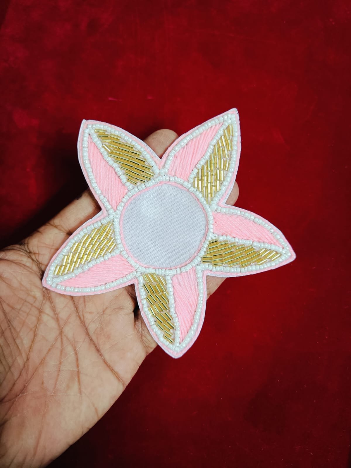 Light Pink Golden Flower Buti Patches - 5pc