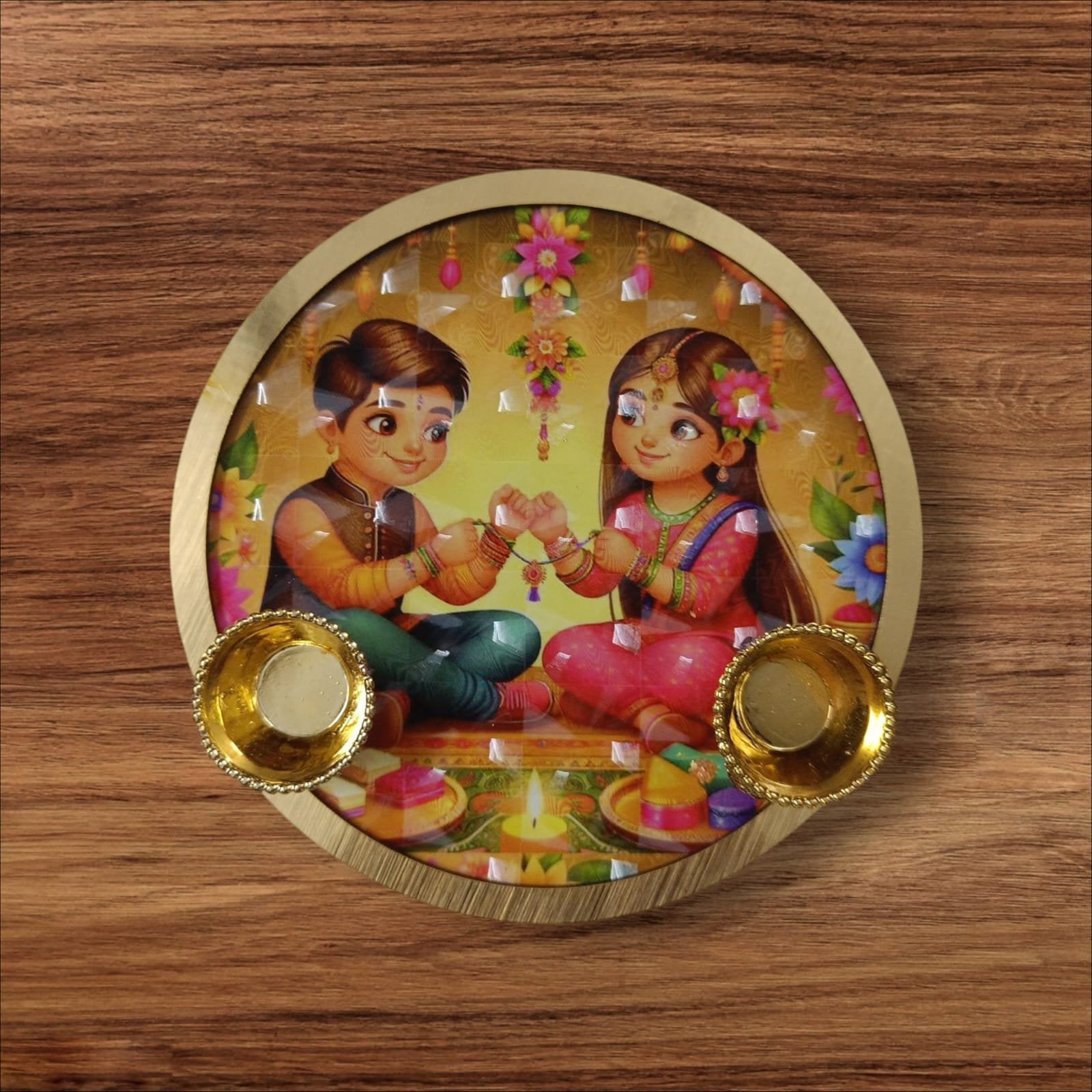 MDF Rakhi Plates With Roli Chawal Katori 4inch