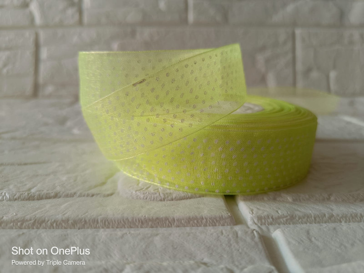 Organza  Polka Dot Ribbon 1 inch – Parrot Green