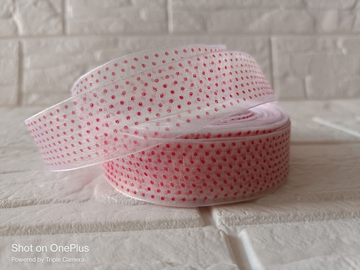 Organza Polka Dot Ribbon 1 inch – White