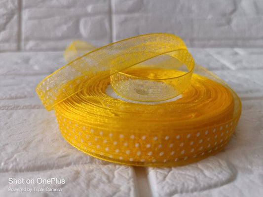 Organza  Polka Dot Ribbon 1/2 inch – Dark Yellow