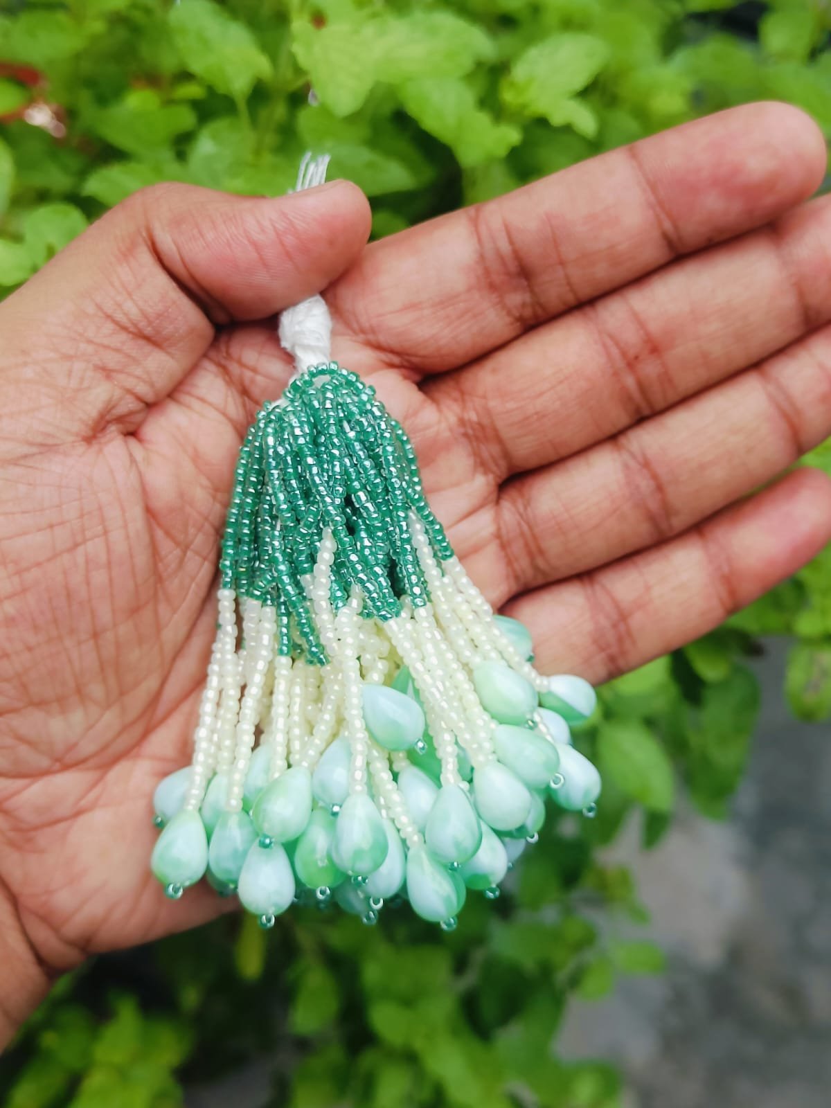Mint Green And White Moti Latkan - 10pc