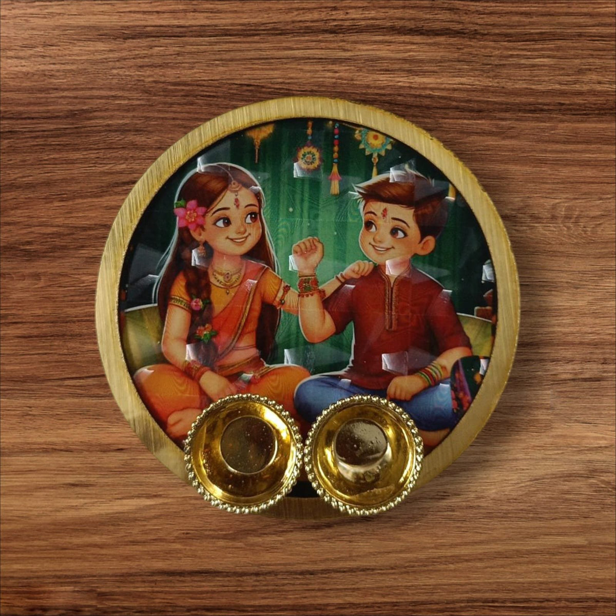 MDF Rakhi Plates With Roli Chawal Katori 6inch