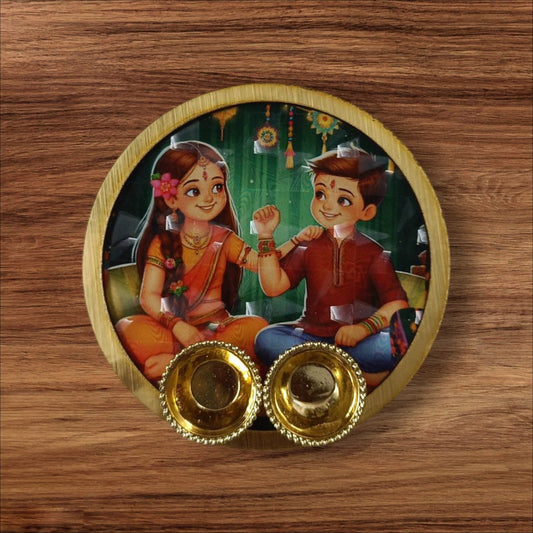 MDF Rakhi Plates With Roli Chawal Katori 6inch