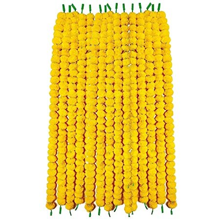 Artificial Flowers Marigold Garlands for Decoration (Yellow) - Pack of 5