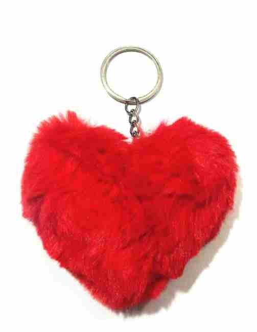 Heart Pom Pom Red Keychain - 2pcs