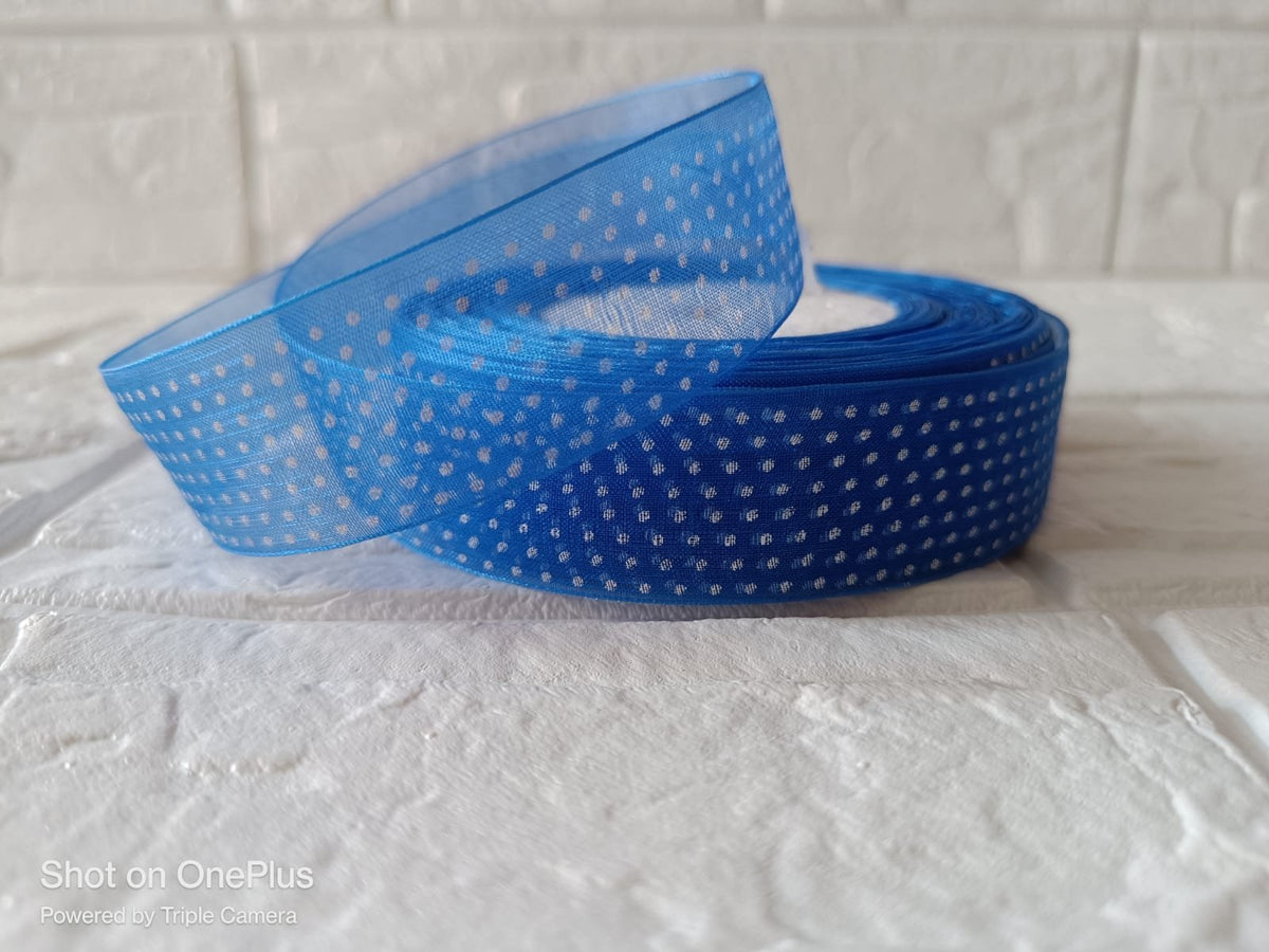 Organza  Polka Dot Ribbon 1 inch – Dark Blue