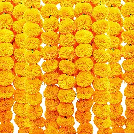 Artificial Flowers Marigold Garlands for Decoration (Yellow) - Pack of 5