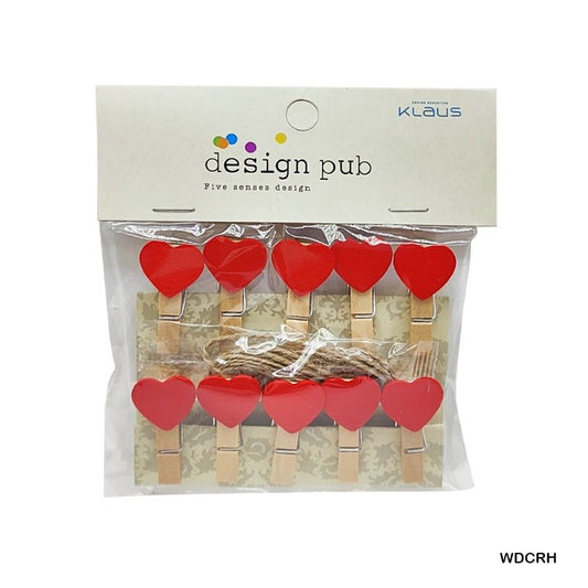 Red Heart Wooden Clip Set - 10pc
