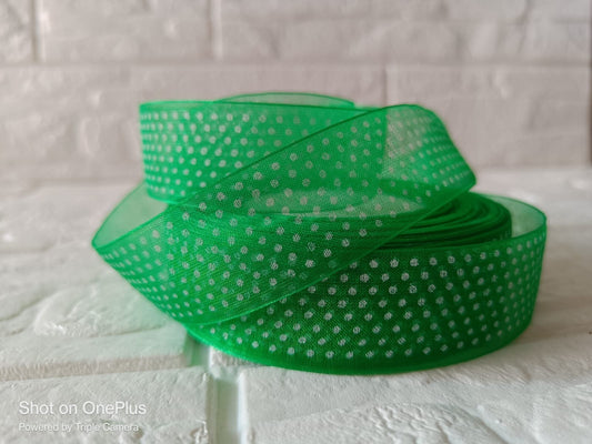 Organza  Polka Dot Ribbon 1 inch – Dark Green