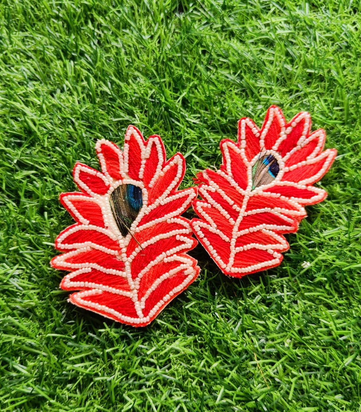 Original Mor Pankh Buti Patches Red (4inch) - 5pcs
