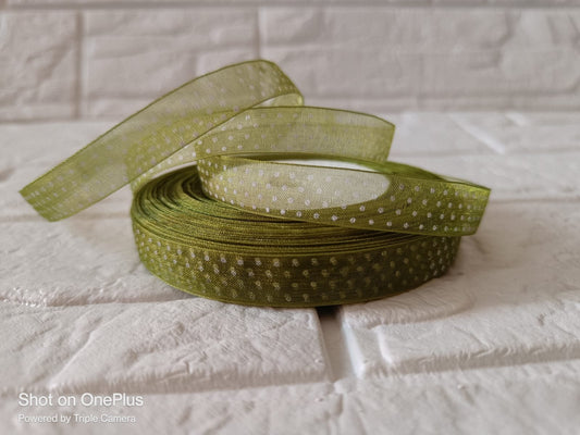 Organza  Polka Dot Ribbon 1/2 inch – Mehndi Green