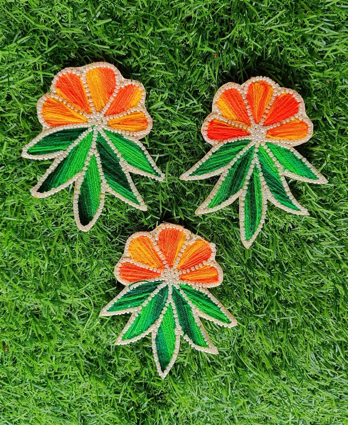 Flower Buti Patches (Orange Green) - 2pc