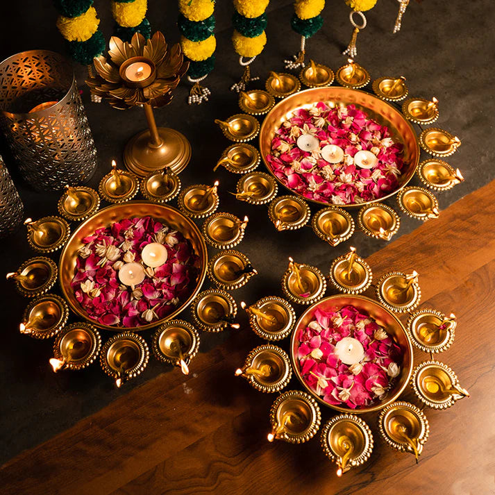 Floral Urli With Diya - Set of 3pcs (Free Shipping)