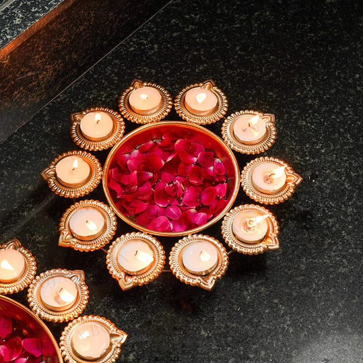 Floral Urli With Diya (12*2inch) - 1pc