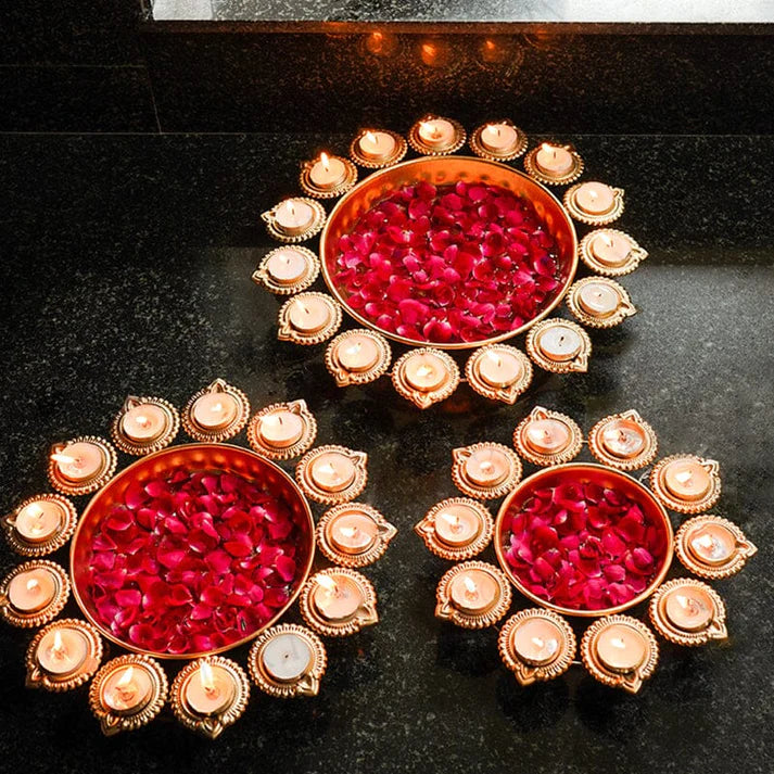 Floral Urli With Diya - Set of 3pcs (Free Shipping)