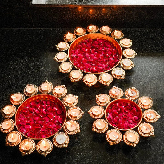 Floral Urli With Diya - Set of 3pcs (Free Shipping)
