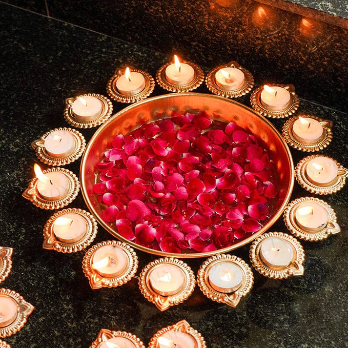 Floral Urli With Diya - Set of 3pcs (Free Shipping)