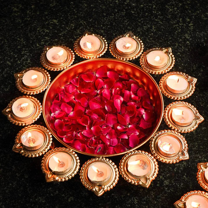Floral Urli With Diya - Set of 3pcs (Free Shipping)