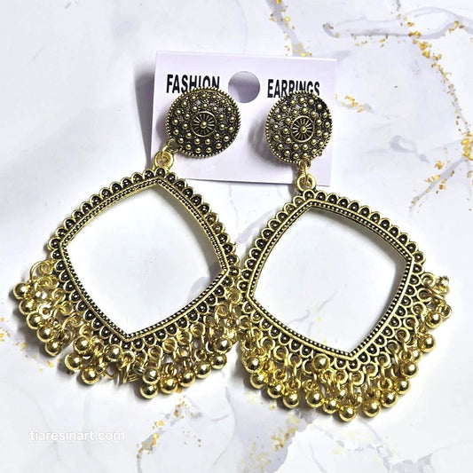 Square Golden Beads Jhumka - 1pair