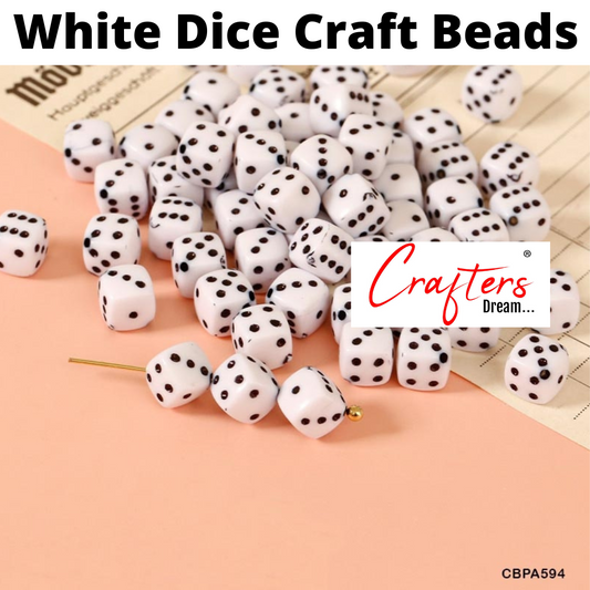 White Dice Craft Beads - 25gm