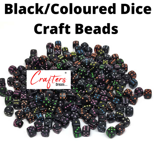 Black/Coloured Dice Craft Beads - 25gm