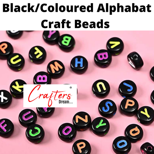 Black/Coloured Alphabet Craft Beads - 25gm