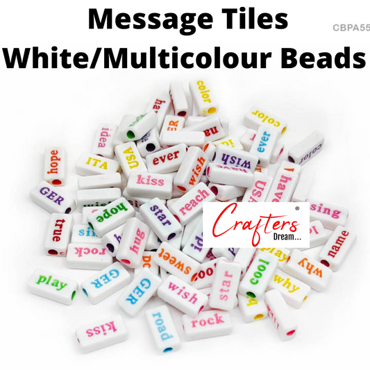 White/Multicolour Message Tiles Beads - 25gm