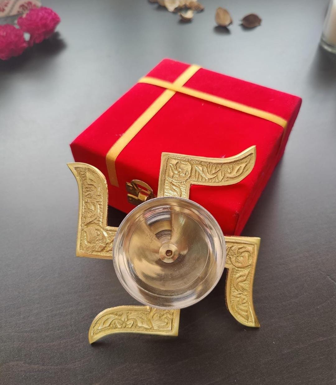 Brass Swastik Diya (4.5*4.5*2inch) with Gift Box