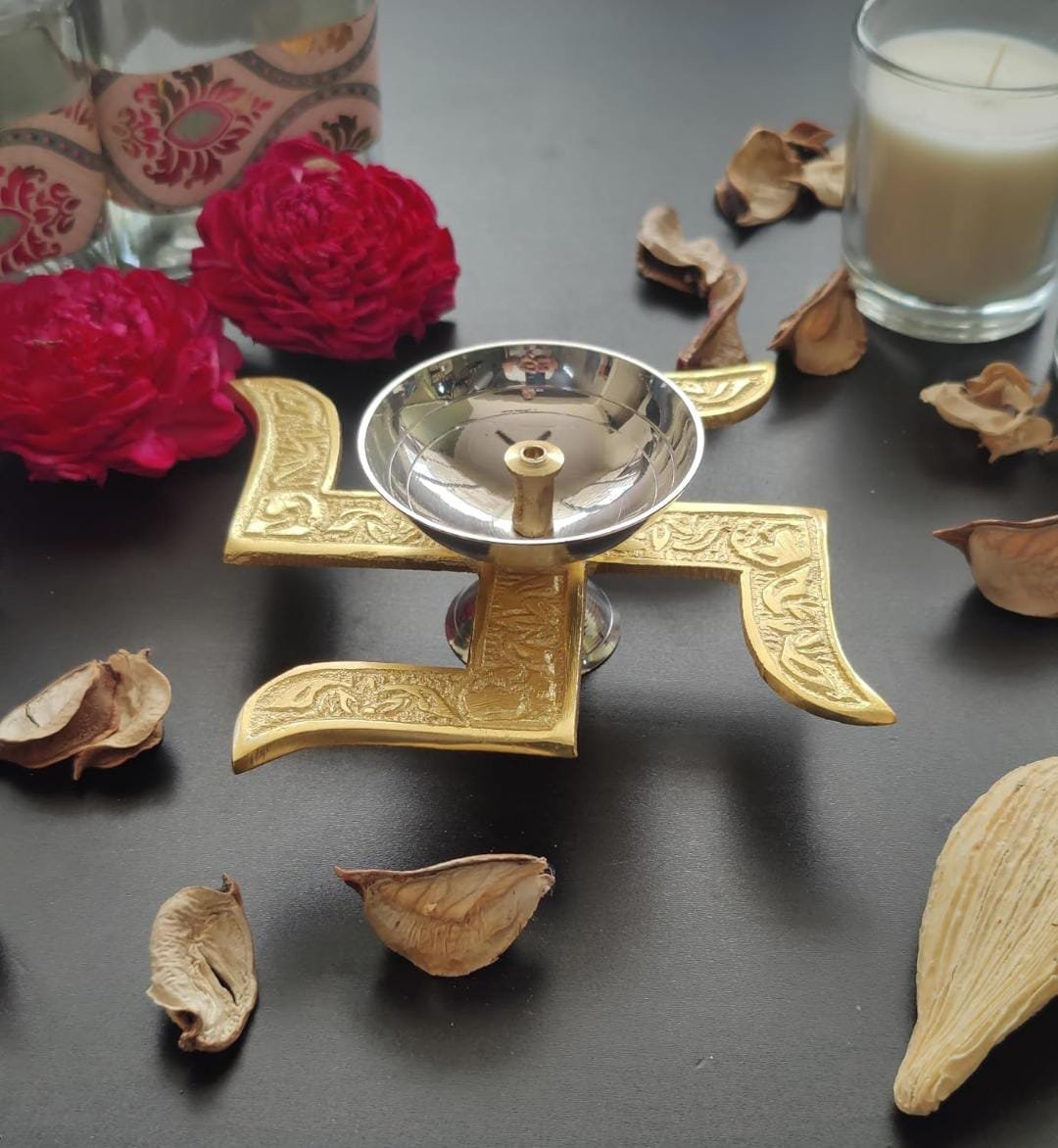 Brass Swastik Diya (4.5*4.5*2inch) with Gift Box