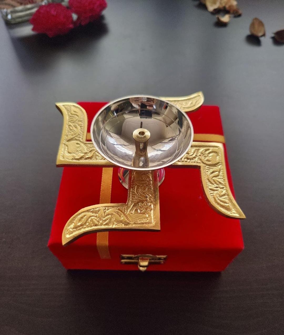 Brass Swastik Diya (4.5*4.5*2inch) with Gift Box