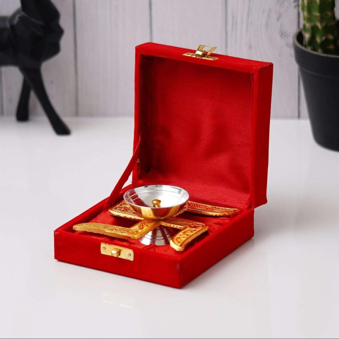 Brass Swastik Diya (3.5*3.5*1.75inch) with Gift Box