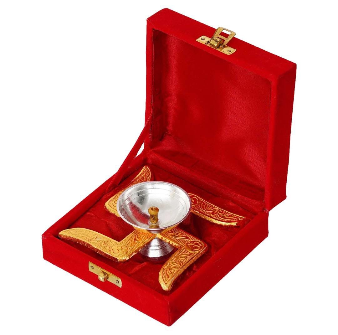Brass Swastik Diya (3.5*3.5*1.75inch) with Gift Box