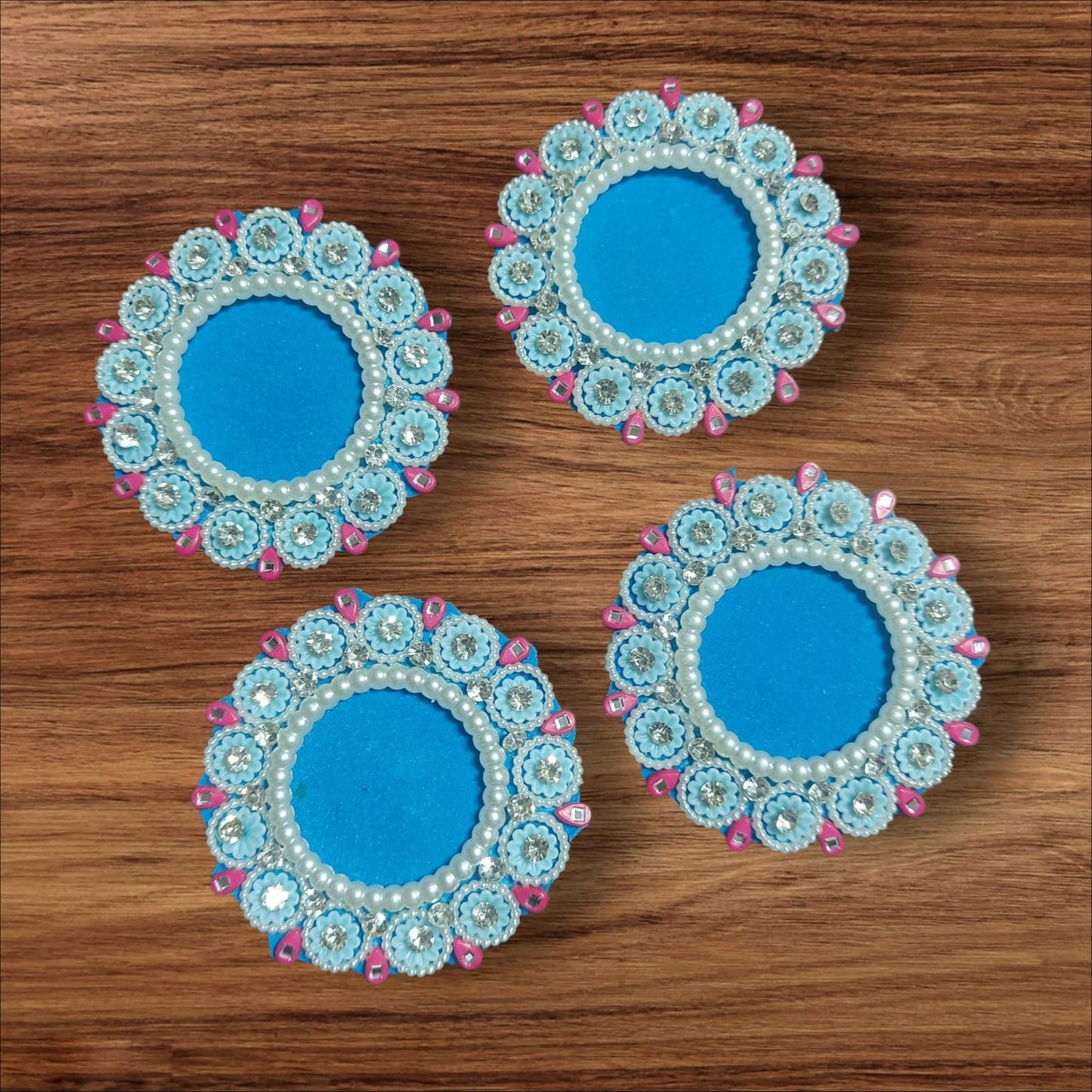 White Pearl Light Blue Buti Patches - 5pc