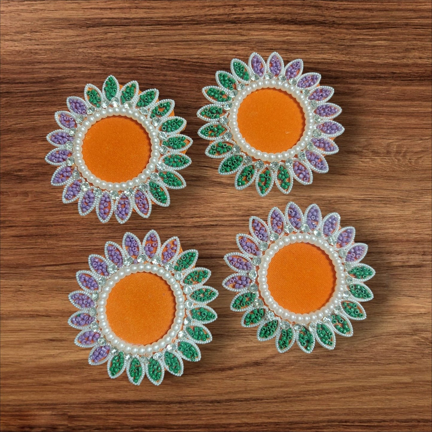 White Pearl Orange Buti Patches - 5pc