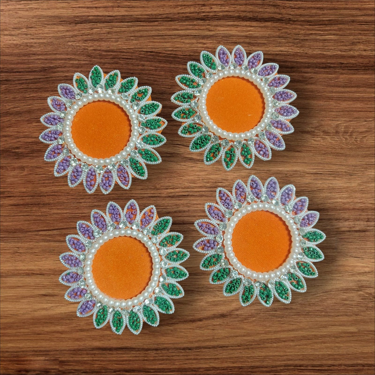 White Pearl Orange Buti Patches - 5pc