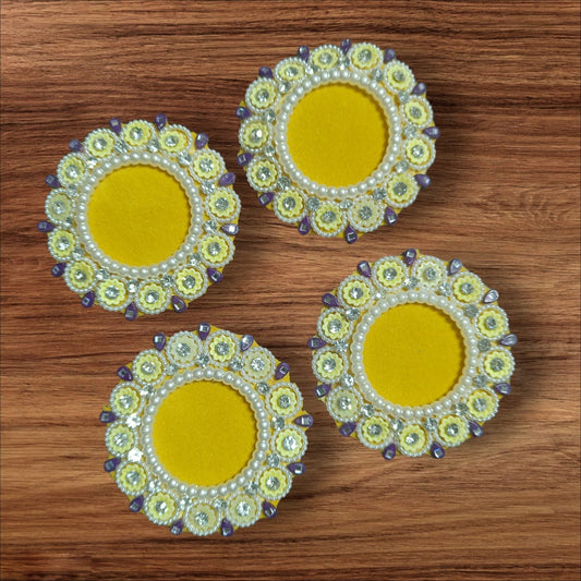 White Pearl Yellow Buti Patches – 5pc