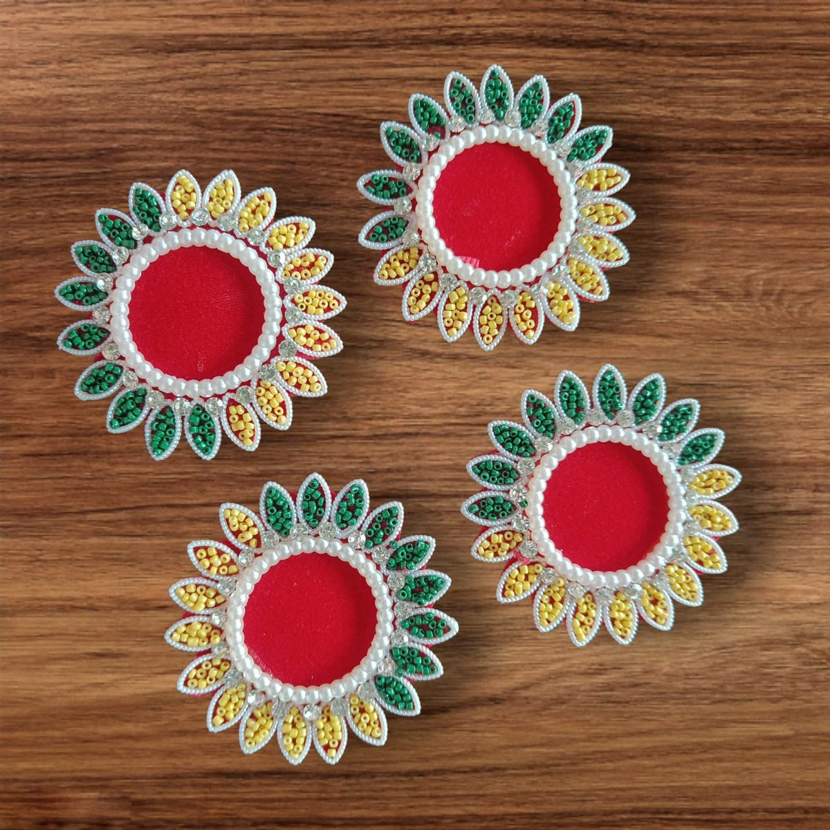 White Pearl Red Buti Patches - 5pc